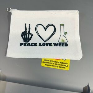 White Canvas Pouch with Peace Love Weed Design